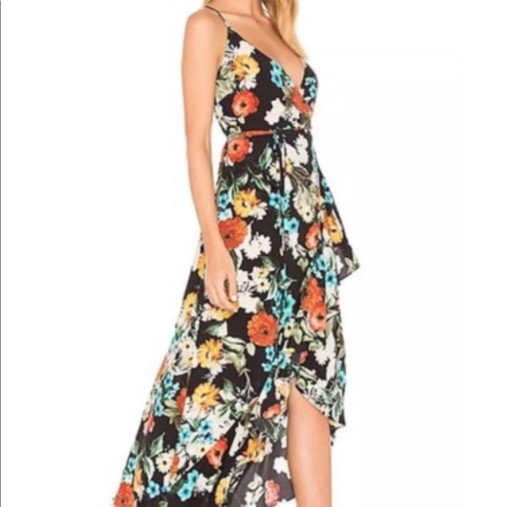 Yumi Kim Black Floral Wrap Dress sz M